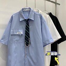 夏季学院风DK制服短袖衬衫男生痞帅宽松港风日系衬衣送领带