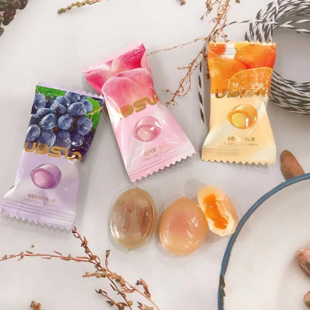 黎祥夹心水果硬糖500g散装果乐果汁葡萄白桃香橙味结婚订婚喜糖果
