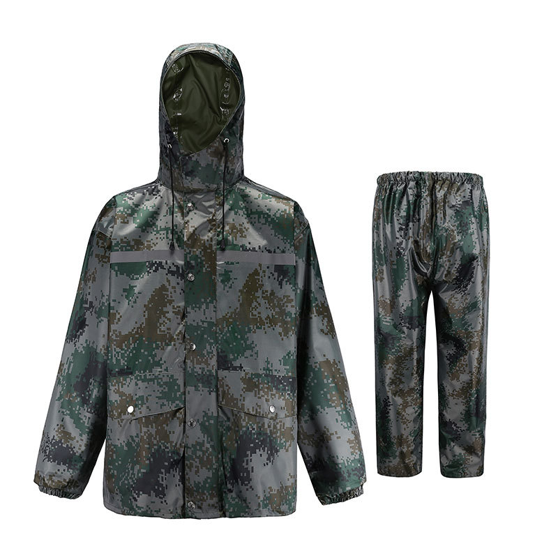 迷彩色雨衣雨裤套装牛津布成人分体款电动摩托车户外骑行反光雨披