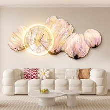 百合花客厅装饰画艺术抽象肌理画花卉壁画沙发背景墙挂画钟表灯画