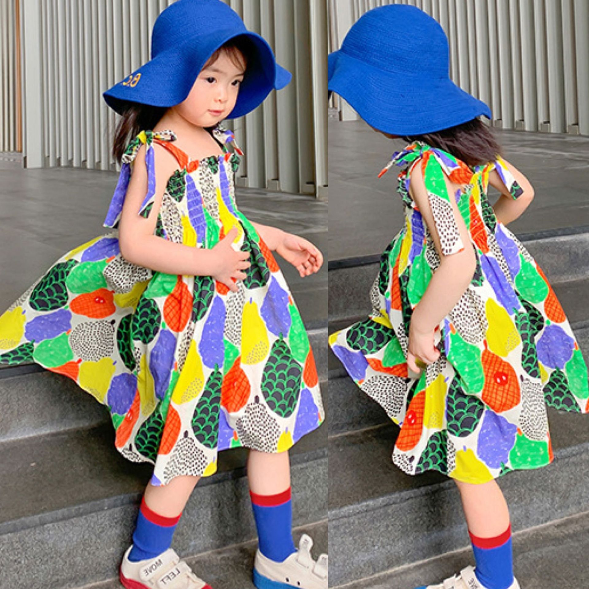 儿童甜美吊带裙夏款女童彩色连衣裙童裙38岁童装一件代发