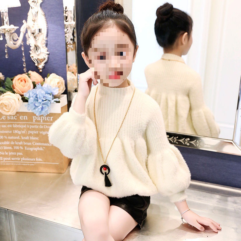 女童毛衣春秋装2025新款儿童灯笼袖上衣中小童针织衫女宝宝毛线衣