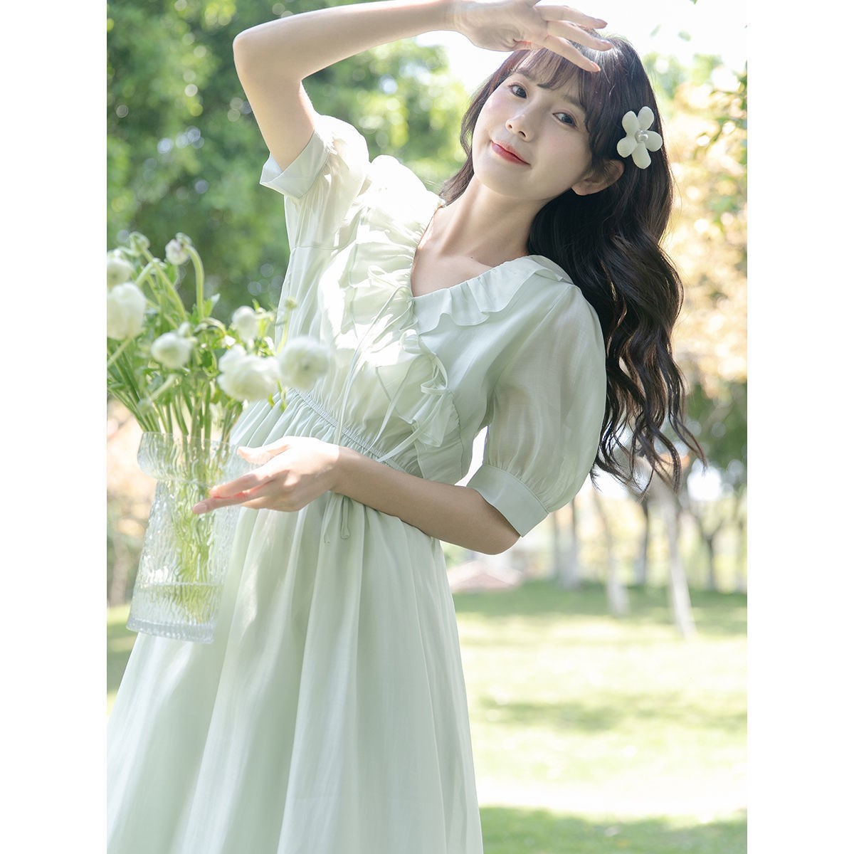 短袖连衣裙女夏2022新款甜欲风收腰小清新ins超仙女学生森系裙子