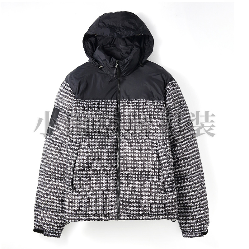 柳丁棉袄外套男女装白鸭绒格子羽绒服连帽子棉服