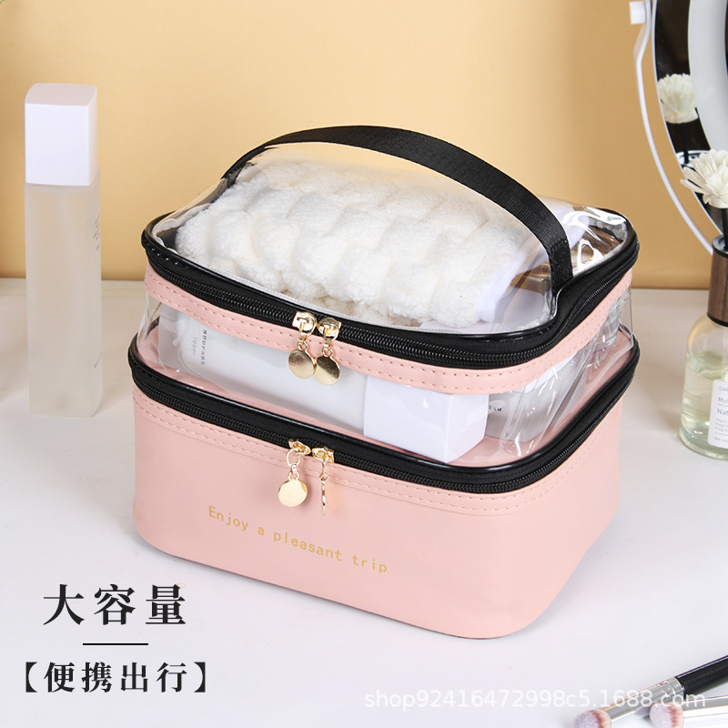Net Red Cosmetic Bag Large Capacity Women's Portable Cosmetics Storage Bag Travel Skincare Cosmetic Case Transparent Multifunctional
