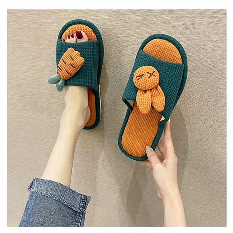 Linen Slippers for Women Spring and Autumn Home Indoor Autumn Home Cute Cotton Linen Silent Cotton Home Cloth Four Seasons Couple Summer