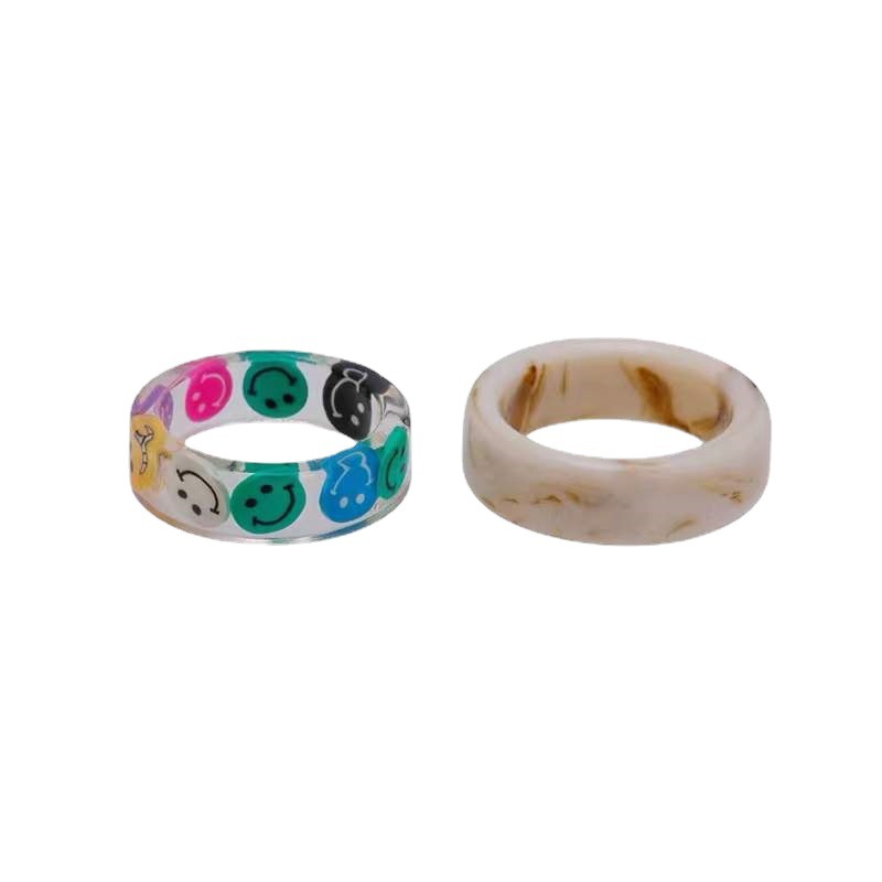 Acrylic Acetate Smiley Ring Suit Female Fashion Personality Color Resin Index Finger Ring Combination Non-Fading Ring