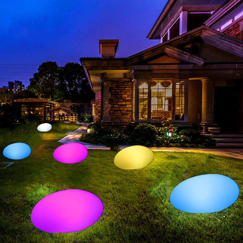 led太阳能石头灯七彩发光仿真鹅卵石地插草坪灯遥控庭院景观灯