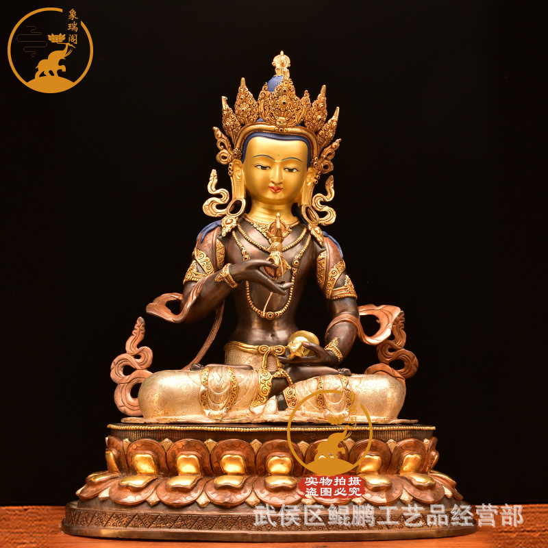 尼泊尔进口手工红铜鎏银金刚萨埵摆件佛堂铜像西藏密宗48厘米