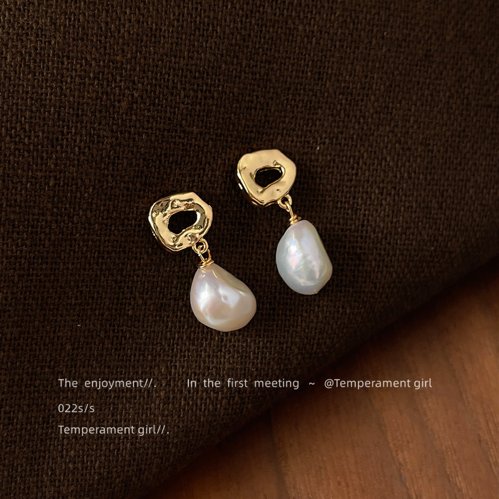 Baroque Special-Shaped Freshwater Pearl ~ 925 Silver Needle Plated 14K Handmade Design Sense Earrings High-Grade Earrings Earrings