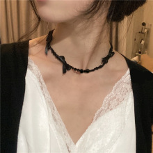 「HALU」我愿称之为甜酷的神~气质串珠独特蝴蝶结项链黑色choker