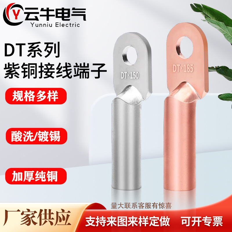 一件代发 国标DT镀锡铜鼻子电缆线鼻子堵油铜接线鼻铜端子