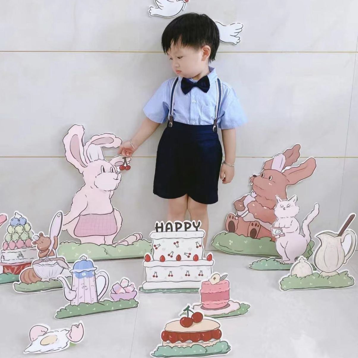 来图印刷ins风清新蛋糕小兔宝宝周岁布置kt板派对生日装饰道具