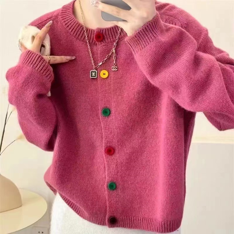 women‘s sweater cardigan baggy coat knitted coat korean-style colorful buttons soft all-match long sleeve single-breasted round neck