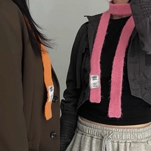 韩国休闲针织贴布字母细围巾女凹造型装饰窄围脖y2k辣妹风小领巾