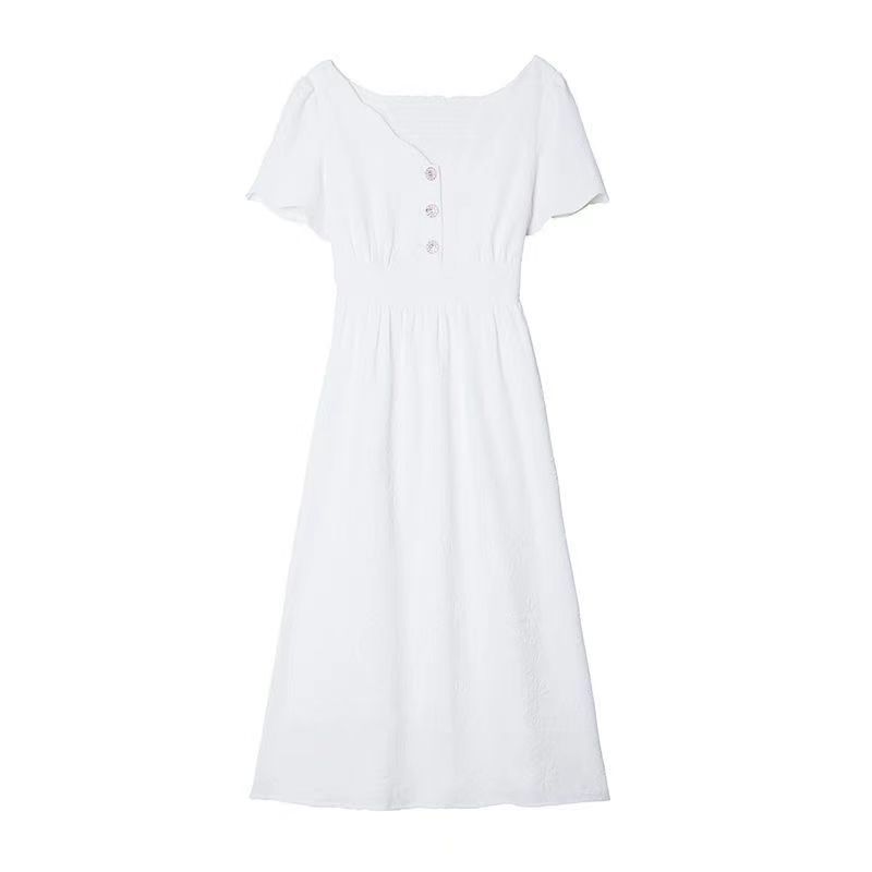 White Dress for Women Summer 2023 New Retro French Design Sense Niche V-neck Tight Waist Short Sleeve Skirt Women
