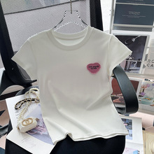韩版设计感毛边爱心纯棉短袖T恤女2024夏季新款时尚简约甜美上衣