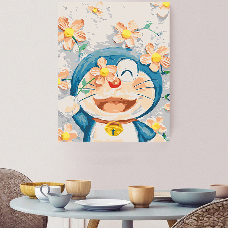 啦a梦儿童数字油画打发时间的手绘diy填色油画可爱卡通猫装饰画068