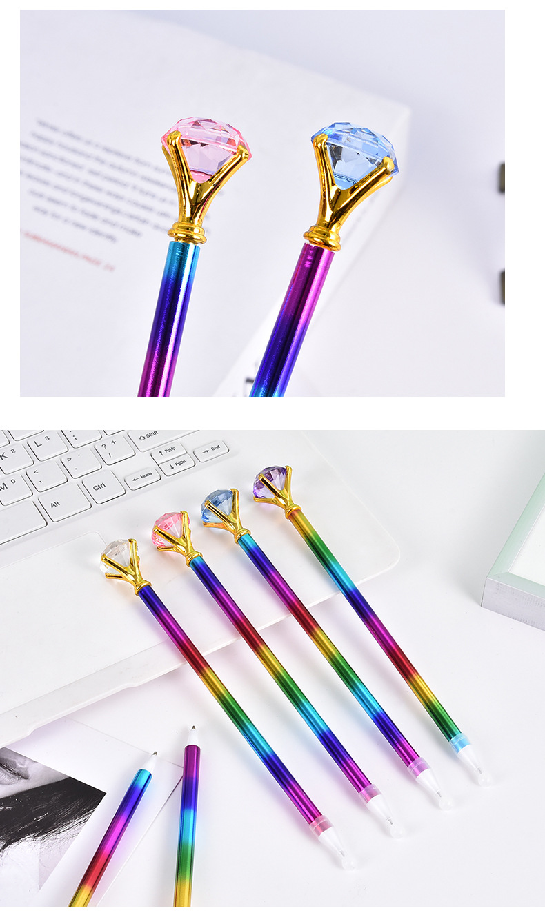 钻石笔 钻石头圆珠笔 钻石造型创意笔 工艺笔 七彩笔 幻彩原子笔