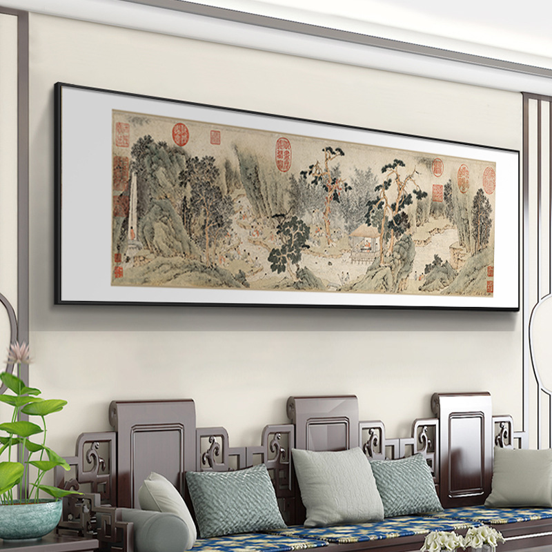 名画祝允明兰亭序山水画国画新中式装饰画客厅挂画古画沙发背景墙