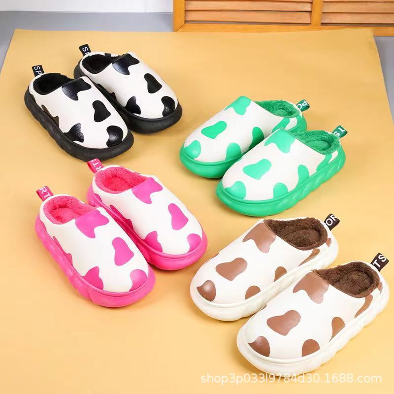 Fashion Casual Women's Colorful Cow Leather Cotton Slippers All-Match Indoor and Outdoor Street Student Indoor Wholesale Foreign Trade Shoes