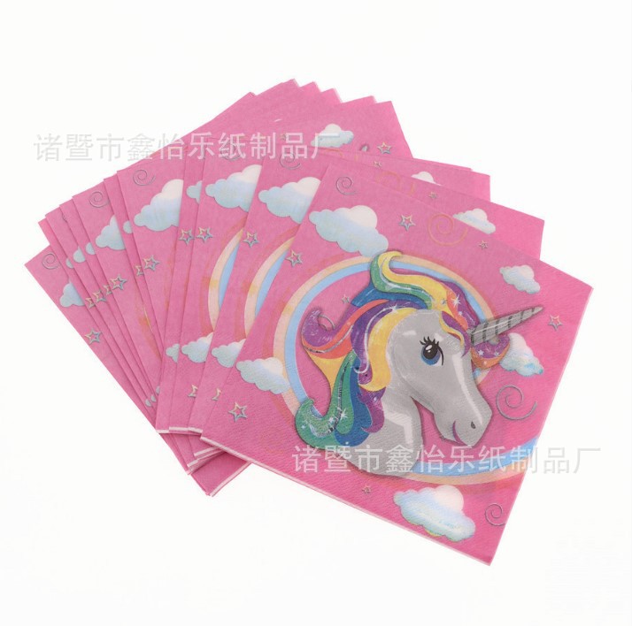 Products in Stock New Clouds Unicorn Birthday Party Pony Children's Birthday Disposable Paper Tray Paper Cup Package Props