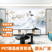 花鸟图新中式电视背景墙碳晶板高级感平面高光室内客厅沙发背景墙
