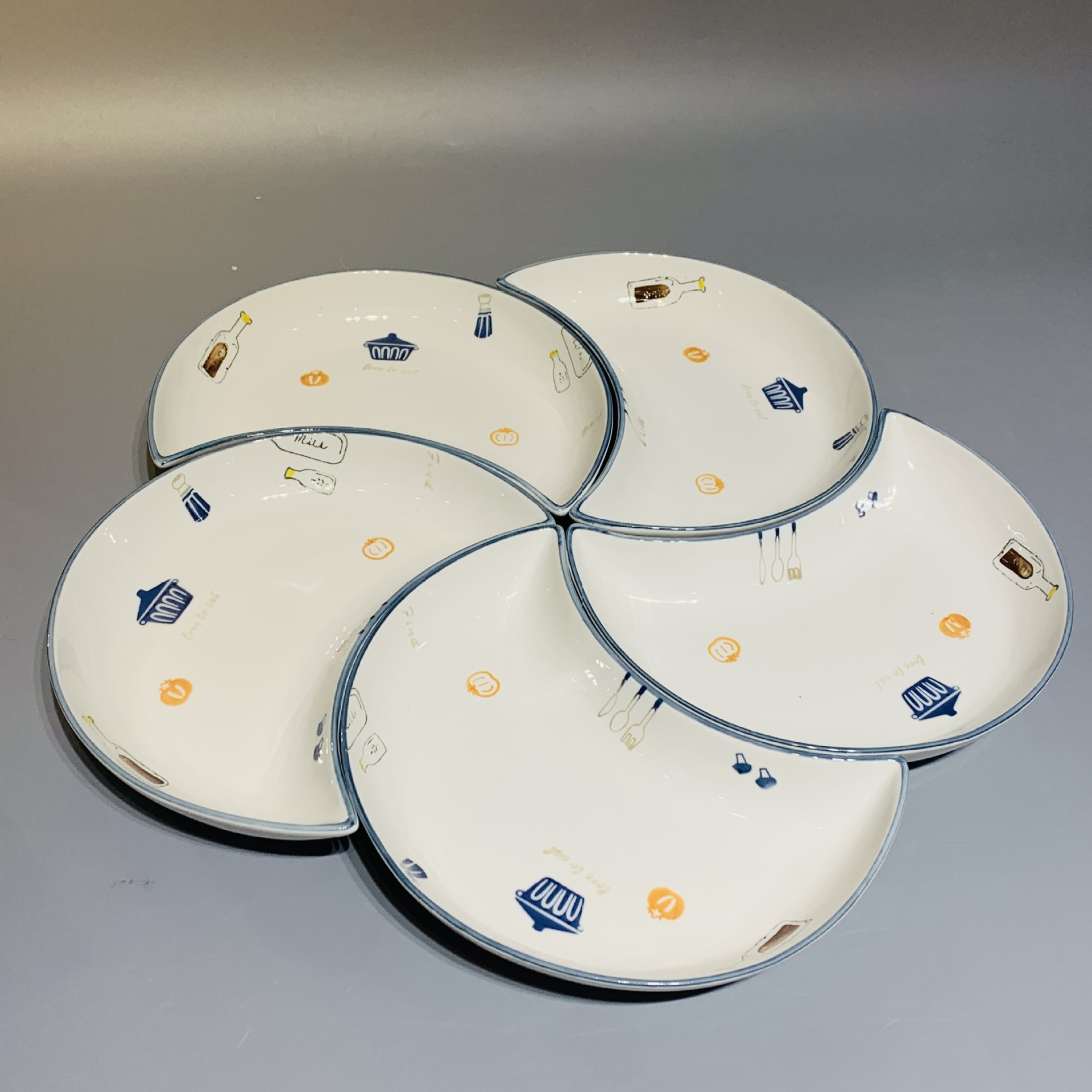网红分餐月亮盘子组合月牙拼盘餐具套装创意个性陶瓷菜盘家用碟子