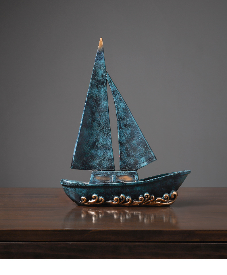 欧美仿真帆船树脂工艺品一帆风顺雕塑帆船摆件客厅玄关办公室橱窗