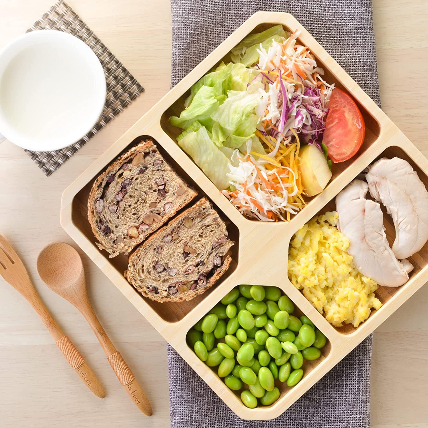 北欧式木质餐盘方形控制托盘减肥辅助木盘子午餐盘水果点心盘