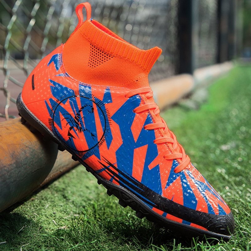 跨境防滑耐磨国际站运动鞋高帮足球碎钉鞋比赛训练足球鞋亚马逊