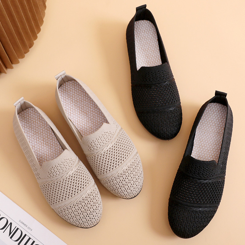 2023 New Old Beijing Cloth Shoes Women's Breathable Flying Woven Slip-on Soft Bottom Casual Women's Shoes Fashion Office