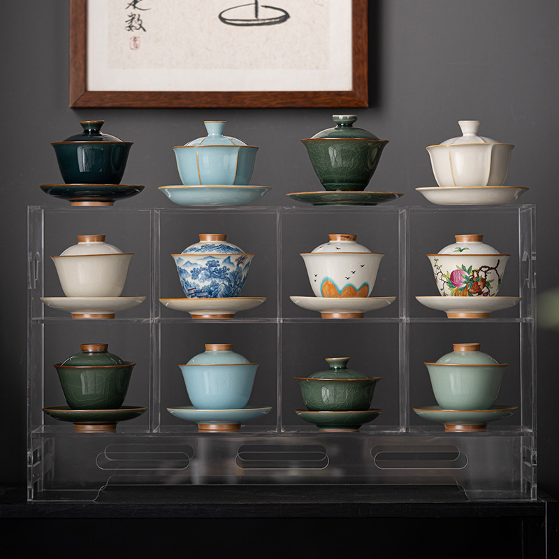 高档汝窑三才盖碗开片可养哥窑陶瓷单个家用客厅泡茶器功夫茶具