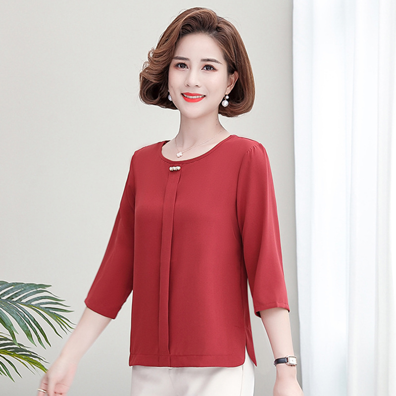 2023 Summer Fashion Mom Wear Age-Reducing Clothing Western Style Top New Large Size Middle-Aged and Elderly Elegant Small Shirt Women's T-shirt