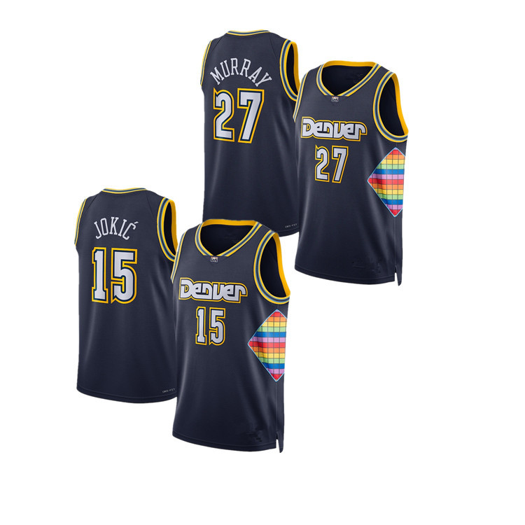 nba掘金队22赛季球衣15# jokic 27# muray 砖石标篮球衣服批发