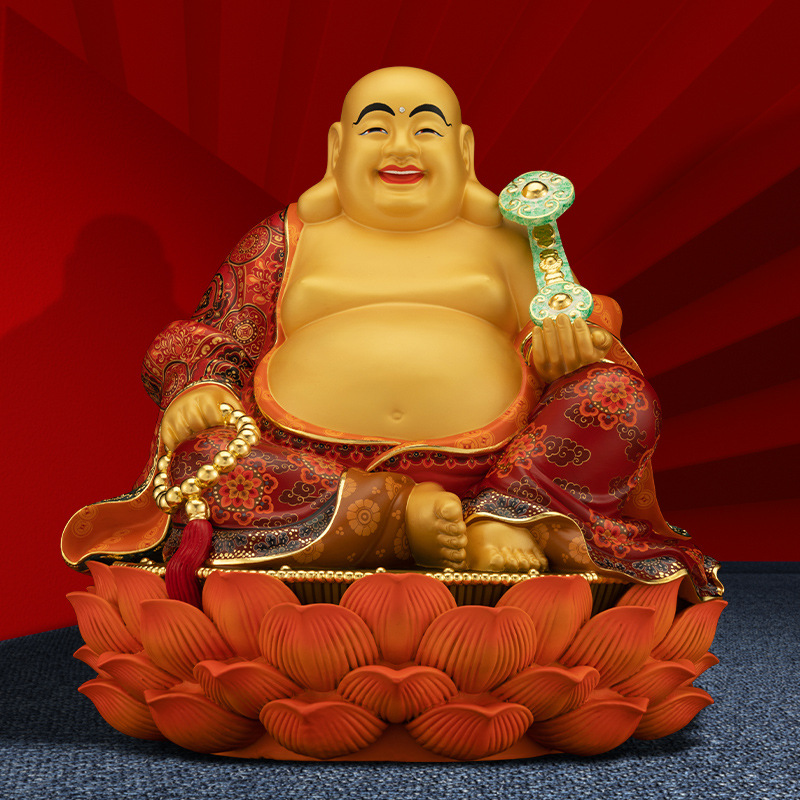 三漫陀纯铜唐彩坐莲弥勒佛佛像笑佛像大肚弥勒佛摆件供奉未来佛像