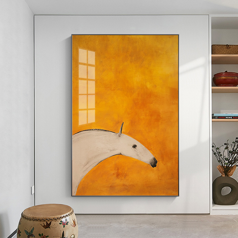 简约现代爱马仕橙色骏马玄关过道轻奢客厅大气装饰画创意壁画挂画
