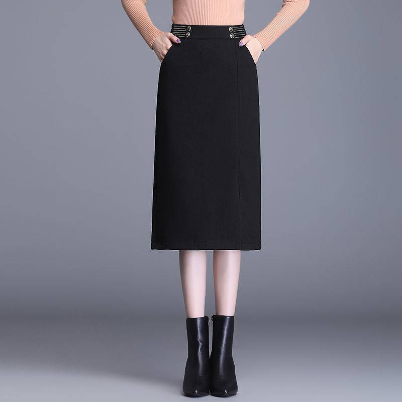 半身裙女毛呢短裙女秋冬2021新款高腰显瘦字包臀松紧腰中长款过膝