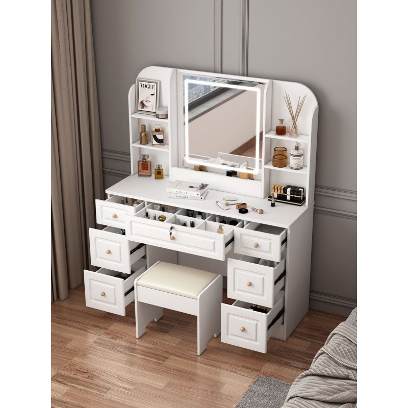 Solid Wood Dresser Bedroom Simple Modern Small Large Capacity Locker Makeup Table Light Luxury Touch Lamp Dresser