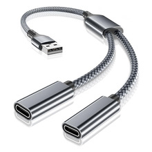 厂家定制USB2.0延长线 一分二双TYPE-C母OTG功能二合一转换数据