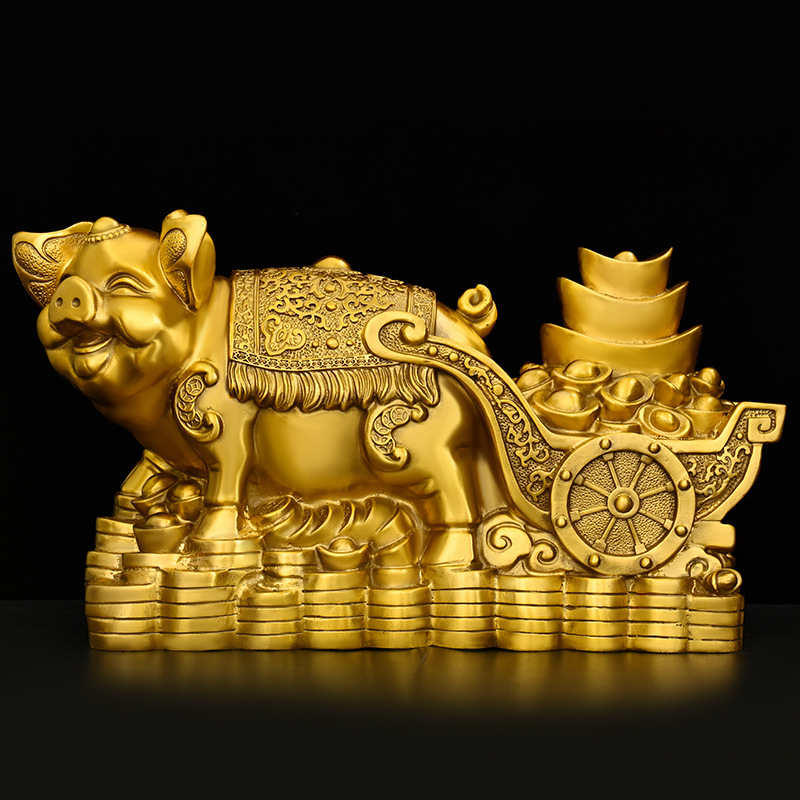 猪拉元宝摆件纯铜金猪生肖猪发财猪金钱猪居家办公室装饰大号福猪