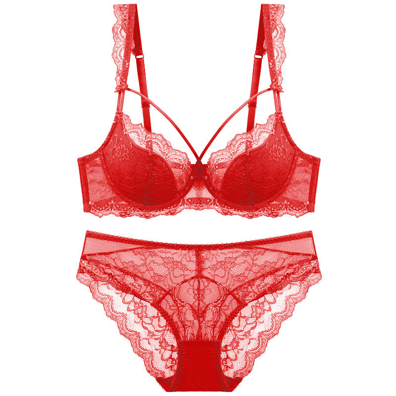 European and American Style Sexy Lace Underwear Women's Thin Cotton Big Chest Small Comfortable and Breathable Push up Large Size Bra Set Ladies