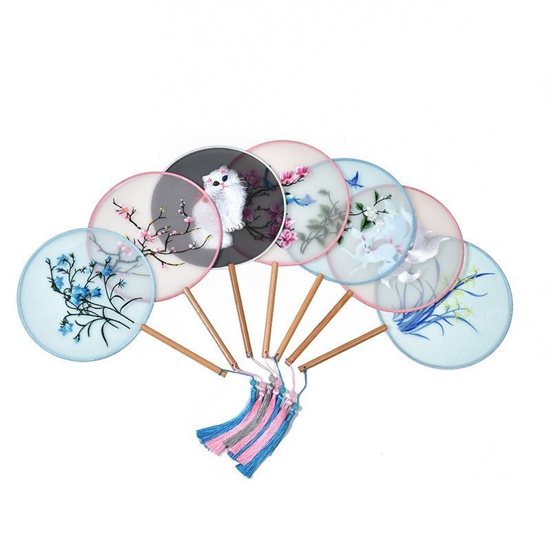 团扇苏绣刺绣扇子21公分双面绣红色旗袍秀汉服拍照舞台演出古风扇