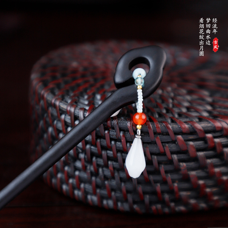 高级感天然黑檀木发簪女新中式秋冬古风盘发钗子日常发钗中式簪子