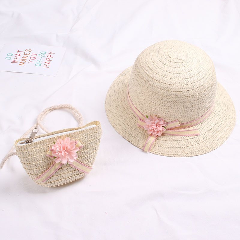 New Fresh Children's Straw Hat Spring and Summer Baby Girl Travel All-Matching Sunshade Hat Bag Two-Piece Suit