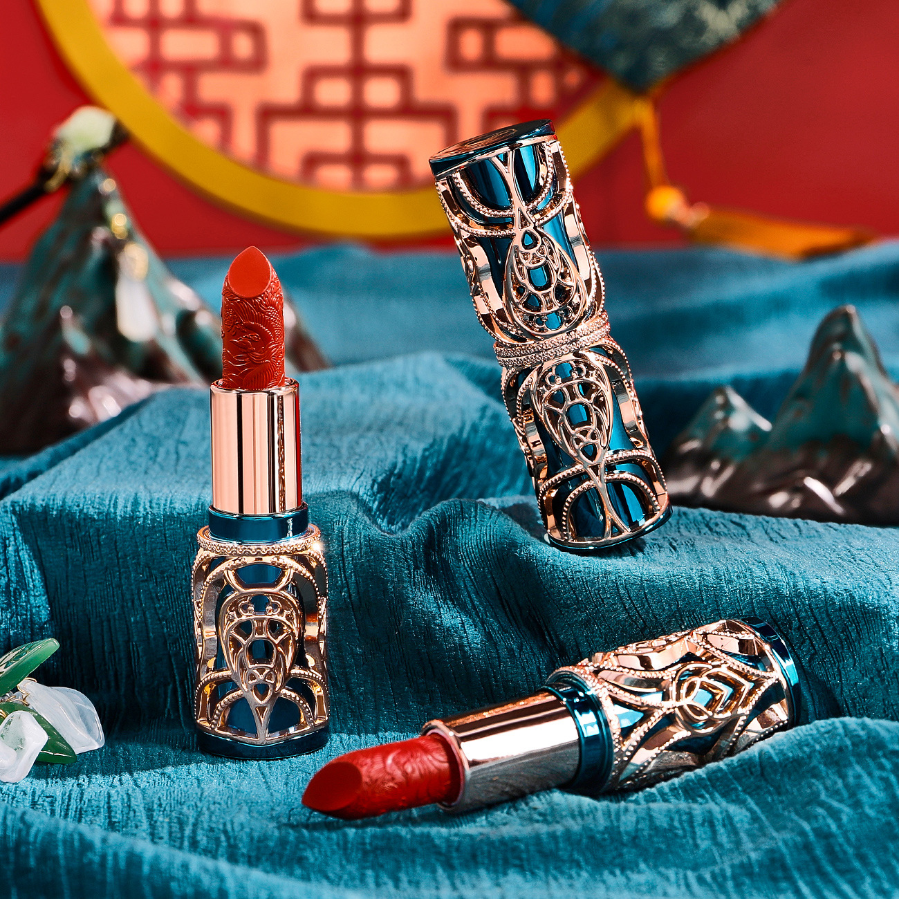 新款尤莉尤拉凤羽悦妆雕花 雾面丝绒持久不易掉色中国风彩妆 口红