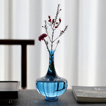 日式翡翠绿玻璃花瓶茶道花插中式水培花器家居装饰简约小清新