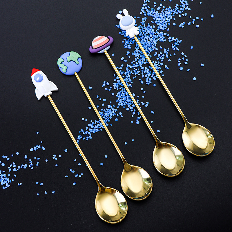 New 304 Stainless Steel Dessert Spoon Cute Cartoon Aviation Household Ice-Cream Spoon Mixing Coffee Spoon Factory Wholesale