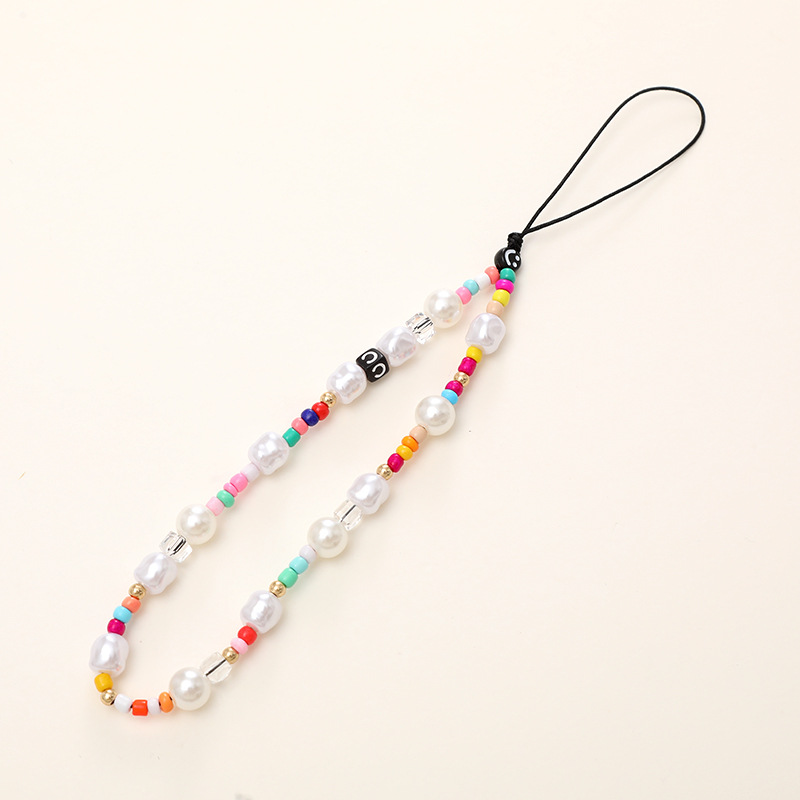Factory Direct Online Hot Sale Anti-Lost Mobile Phone Chain Beaded Love Rainbow Mobile Phone Lanyard Diy Pearl Chain Hanging