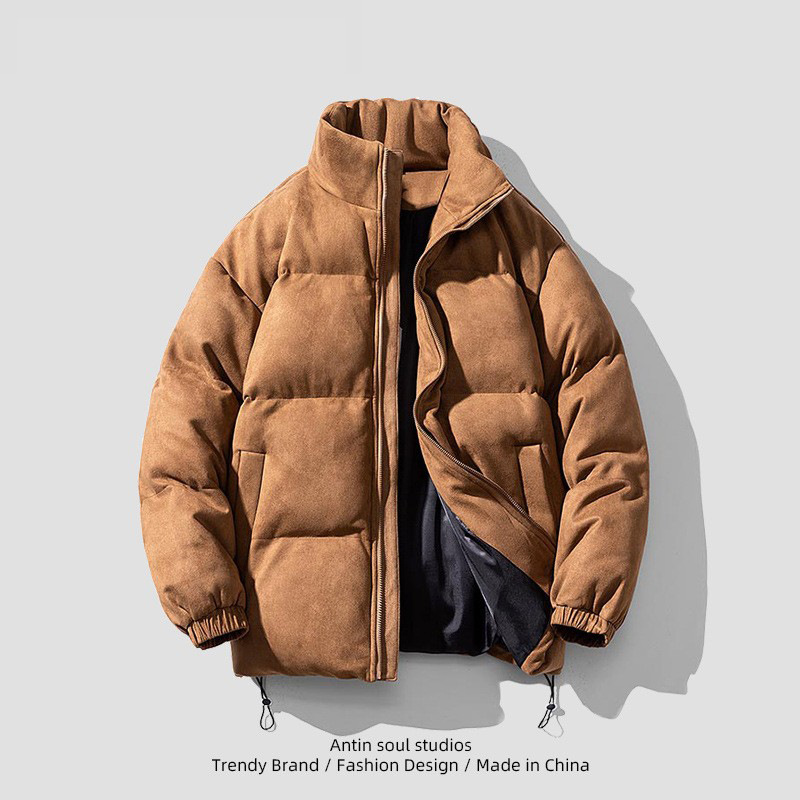 Suede Cotton-Padded Jacket Men Fashion Brands Cotton-Padded Jacket Winter American Retro New Stand Collar Couple Cotton-Padded Clothes Coat Cotton-Padded Jacket